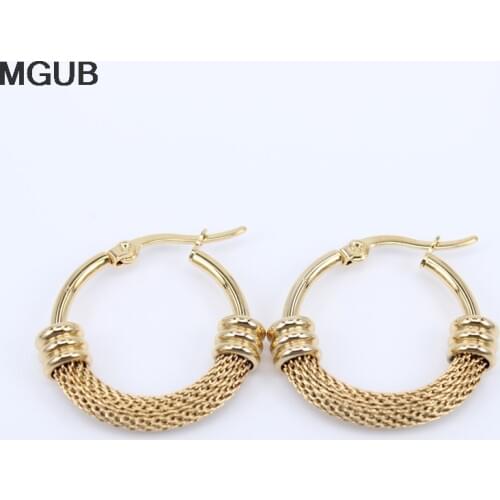 28MM-63MM Gold Color Big Hoop Earrings Stainless Steel Jewelry Style Trendy Circle Round Earrings Women Gift For Her LHEH6