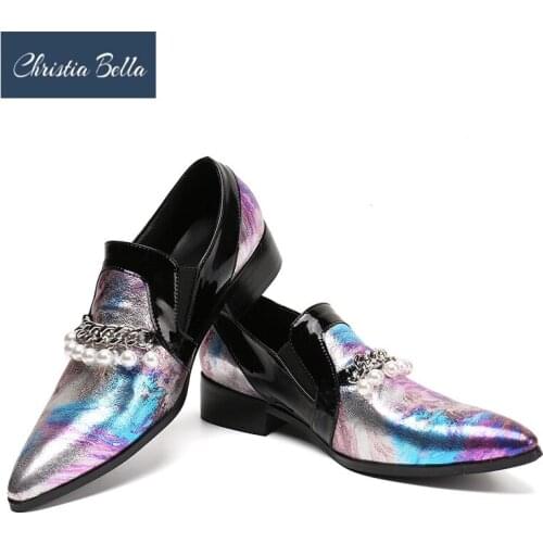 Christia Bella Plus Size 38-47 British Style Chic Men Pointed Toe Genuine Leather Formal Dress Loafers Shoes Sexy Nighrclub Shoe
