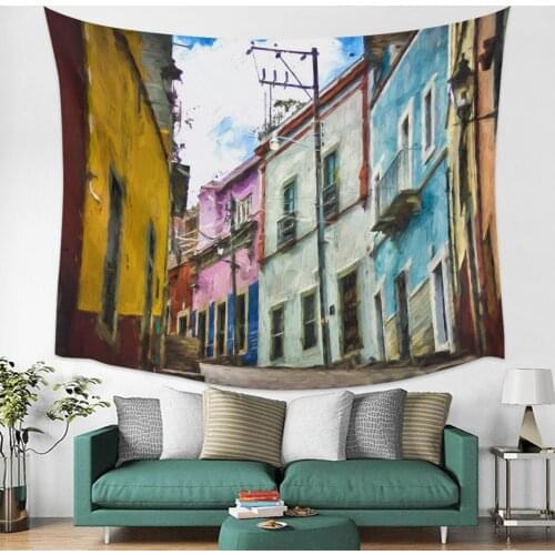 Colored City Alley Oil Painting Wall Tapestry Cover Beach Towel Picnic Yoga Mat Home Decoration