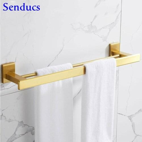 Senducs Bath Towel Bar Space Aluminum Bathroom Towel Holder Double Layer Brushed Nickel Towel Bars Bathroom Hardware Set