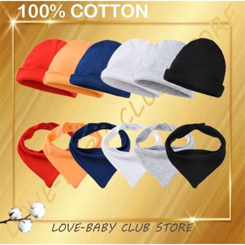 Baby Bibs Cap Scarf 100% Cotton Soft Solid Color Candy Colors Cool Newborn Hat Infant Cap One Size