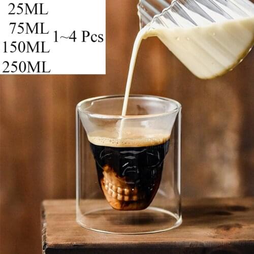 Double-layered Transparent Skull Head Coffee Mug Whiskey Cold Wine Beer Drinkware Insulation Crystal Glass Cup for Home Bar Club