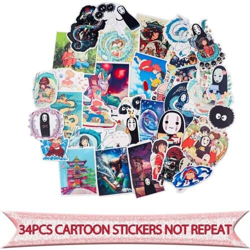 E3461 34pcs Cartoon Stickers Waterproof Skateboard Travel Decal Motorcycles Phone Laptop Luggage Sticker