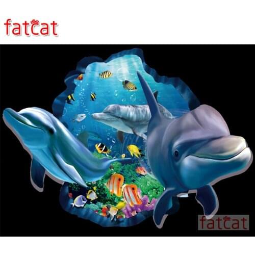 FATCAT 5d diy diamond painting kits Sea animal shark full square round drill diamond embroidery sale wall decoration AE3049