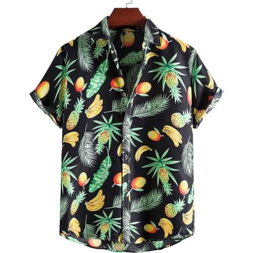 59# Chemise Hawaiian Shirts Mens Summer Printed Short Sleeve Top Blouse Shirts Men Fashion Beach Shirts Men Clothing Camisa
