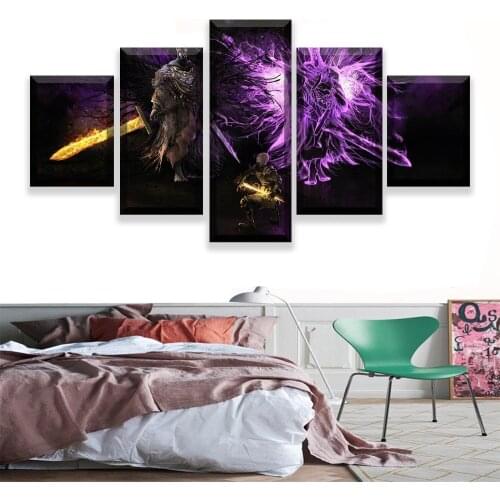 Canvas HD Printed Game Poster Home Decor Framework Wall Art Picture 5 Panel Dark Souls III Derelict Building And Demon Painting