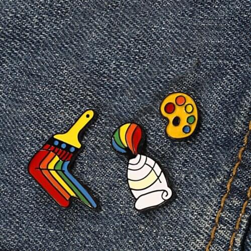 Rainbow Painting Tools Enamel Pin Paint Pigment Palette Brush Pin Brooch Shirt Coat Lapel Pin Buckle Badge Gift for Friend Kid