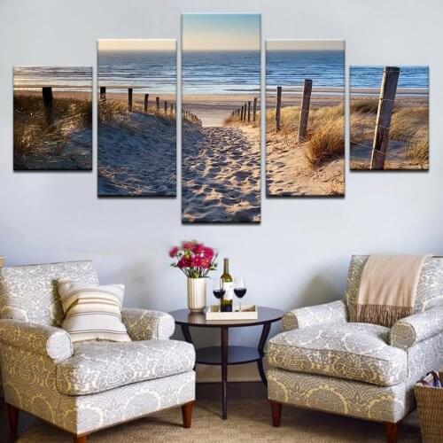 Canvas Paintings Wall Art HD Print Framework 5 Pieces Beach Landscace Pictures Sand Dunes In North Sea Posters Living Room Decor