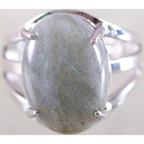 Finger Ring For Woman Natural Stone Gem Oval Beaded Ring Gray Labradorite Ring Adjustable Jewelry Gift 1Pcs Z161