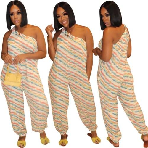 Jumpsuit Women European and American Sexy Oblique Shoulder Loose Trousers Jumpsuit