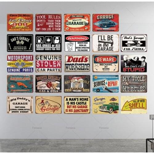 Dads Garage Full Service Plaque Sign Retro Metal Tin Sign Garage Metal Vintage Wall Art Decor Garage Decoration