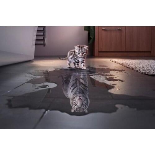 Cute Animals Cat Reflection Tiger Art print Silk poster Home Wall Decor