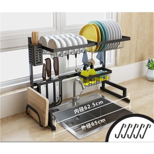 2 Layers Multi-use Stainless Steel Dishes Rack Stready Sink Drain Rack Kitchen Oragnizer Rack Dish Shelf Sink Drying Rack Black