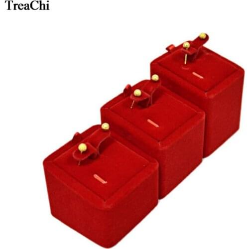 Fashion Red Velvet Jewelry Display Tower 3 Sizes Wooden Earring Stud Organizer Storage Exhibition Stand 3Pcs/Lot