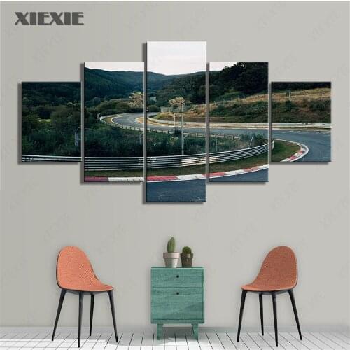 Canvas 5Pcs Modular Wall Art Landscape Posters and Prints Road Sports Car Track Canvas Paintings Pictures Home Decoration