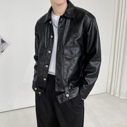 Motorcycle Jacket for Men 2021 Fashion PU Leather Jacket Coats Lapel Casual Slim Outerwear Windbreaker Tops Streetwear Clothing