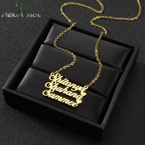 Nextvance Personalized Three Name Heart Customized Necklace Stainless Steel Creative Pendant Nameplate Chain Women Birthday Gift