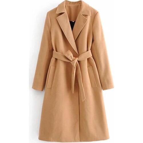 New Pop Autumn Winter Women Long Coat Belted Casual Vogue Elegant Warm windbreaker Outerwear Trench parka female