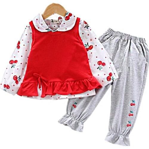 Baby girl clothes spring autumn clothing set Cute cotton Cherry casual Long Sleeve Cotton Sweatshirt Tops Pants Clothing Outfit
