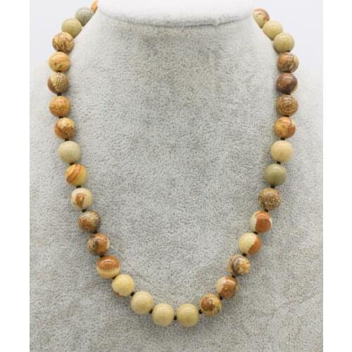 Wholesale yellow picture stone jasper beads round 10/12/14/16mm necklace 18inch nature beads fashion stone beads FPPJ