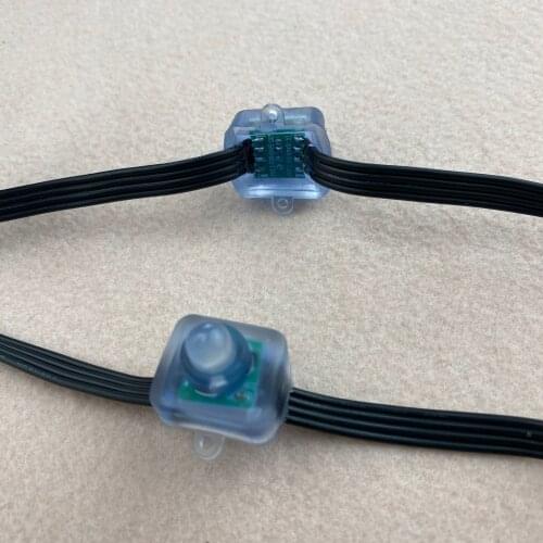 DC12V WS2818 RGB full color addressable LED pixel light;IP68;10cm wire spacing;with BLACK color wire;100pcs/string;square type