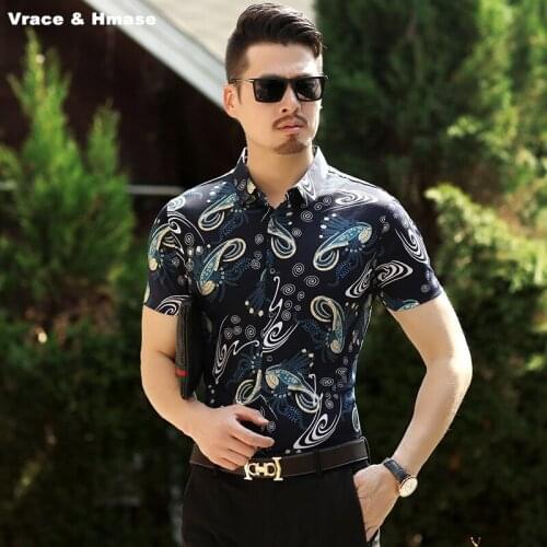 NO.1813 Exquisite 3D printing fashion slim popular short sleeve shirt Summer 2018 New quality silk cotton soft shirt men M-XXXL