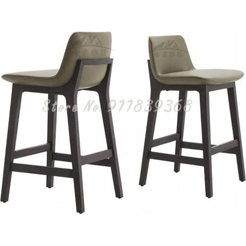 Nordic solid wood bar chair simple modern Chinese light luxury home front desk high stool bar chair custom island chair