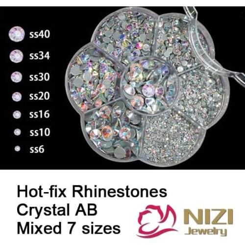 High Quality Hotfix Rhinestones Mixed 7 Sizes Iron on Strass Flatback Round Glass Rhinestones New Hotfix Rhinestones For DIY
