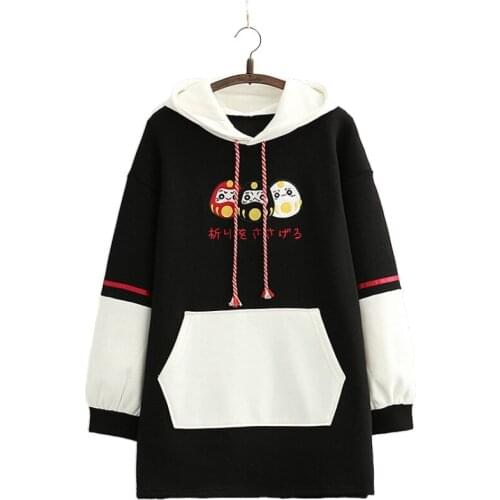 Mori Girl Style Face Embroidery Hoodies Women Sweet Plus Velvet Warm Hooded Sweatshirt 2020 Winter Harajuku Pullover 2010722