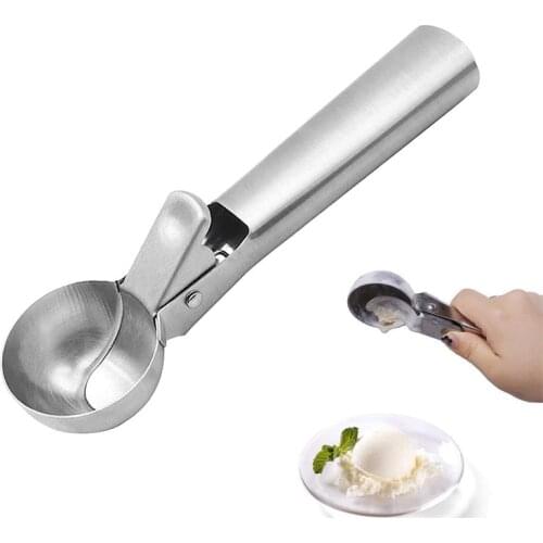 Solid Stainless Steel Ice Cream Spoon Stacks with Easy Trigger Dipper for Fruits Water Melon Scoop Kitchen Tool