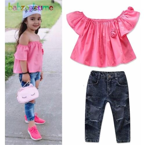 2Piece/2-6Years/2020 Spring Summer Toddler Outfits Fashion Baby Girls Clothing Sets T-shirt+Jeans For Children Clothes BC1575