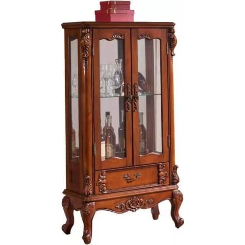 Solid wood furniture factory wine cabinet solid wood double door wine cabinet European style living room home wine cabinet locke