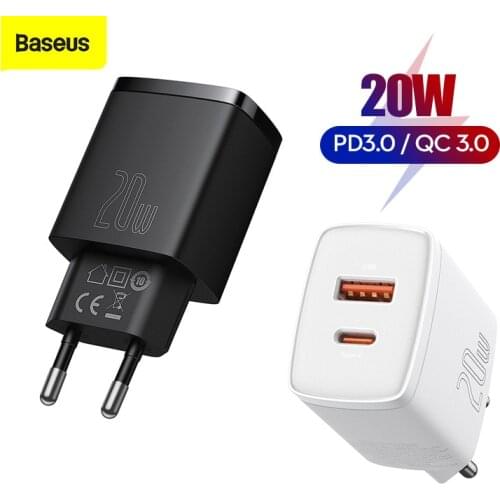 Baseus PD 20W USB Type C Charger For iPhone 12 11 Pro Max Xiaomi Fast Charging QC 3.0 USB C Portable Travel Wall Charger Adapter