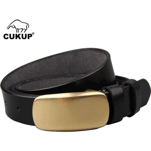 CUKUP Ladies Quality Pure Cow Skin Leather Belts Brass Slide Buckle Casual Styles Jeans Cowskin Genuine Belts for Women NCK180