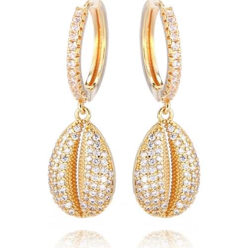 Tiny Trendy Full Cubic Zirconia Gold Shell Earrings Luxury Korean Ocean Series Drop Earrings For Women Fashion Jewelry 2019