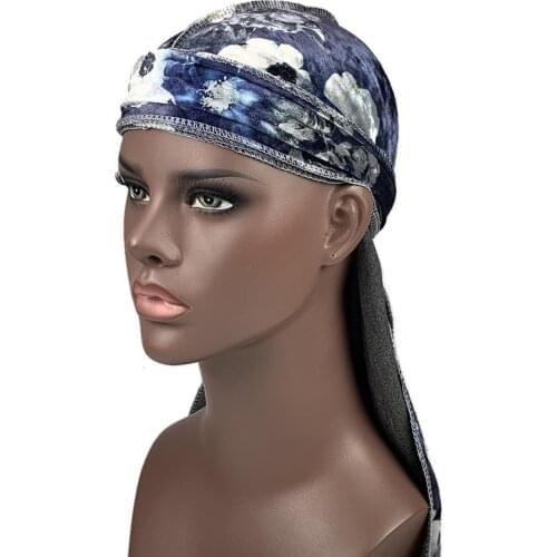 Winter Unisex Hip-Hop Velvet Durag HipHop Hat Elastic Bandana Floral Headwear Long Tail Women Hair Accessoires Men Chemo Cap
