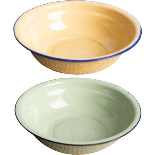 1PCS Bowl Durable Vintage Enamel Multifunctional Soup Plate Kitchen Rice Bowl Food Containers for Restaurant Home Tableware