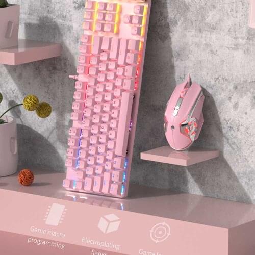 2 IN 1 Pink teclado mecánico Mechanical Keyboard Mouse Combos Green Switch RGB Light Keyboard 3200DPI Wired Mouse teclado gamer