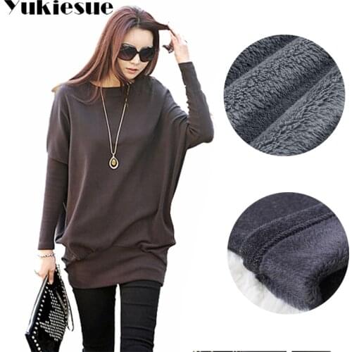 2020 Korean Style Women winter warm fleece Tee Top Plus Size Cotton T-shirt Batwing long Sleeve Cute Wear Oversizse Tshirt