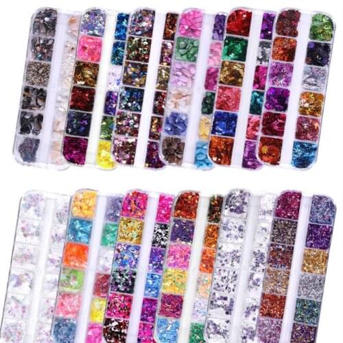 2020new! 12 Grid /Set Multi Shape Glass Rhinestones Sparkly 3D Irregular Stone Nail Art Jewelry Charms Gems Nail Art DIY Flake