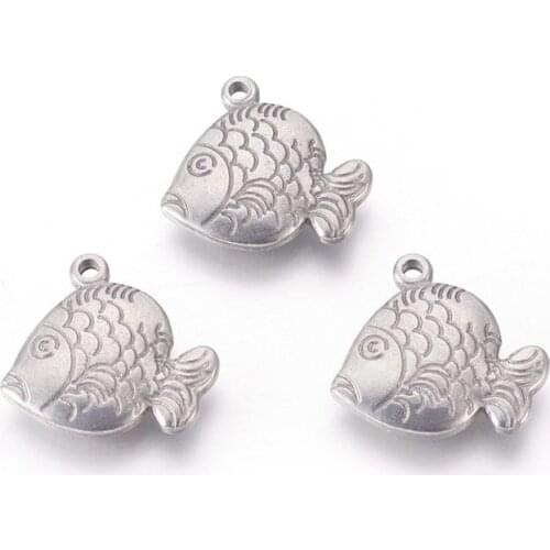 50pcs 304 Stainless Steel Fish shape Pendants Necklace for women jewelry DIY making 19x20x4mm, Hole: 1.8mm F80