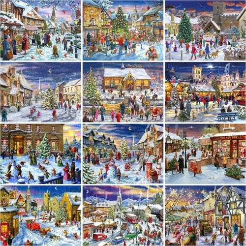 Diy 5D Diamond Painting Christmas New Year Scenery Embroidery Acrylic Round Square Diamond Modern Home Decoration Cross Stitch