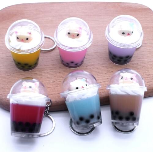 Cute Simulated Solid Cartoon Pearl Cup Keychain Pendant Bag Decor Gift