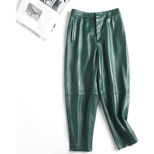 Fashion High Quality Genuine Sheepskin Leather Pants for Women Spring Autumn Womens Trousers Female Harem Pants Ropa Zjt2379