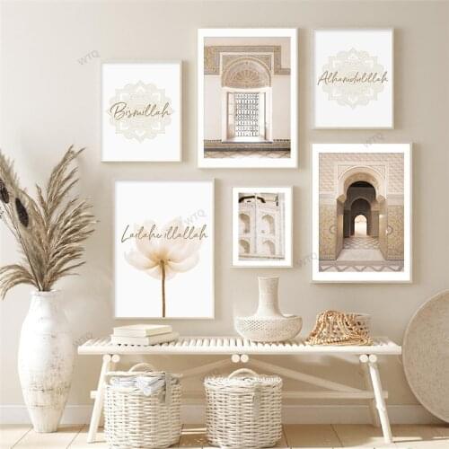 WTQ Blooming Flowers Moroccan Architecture Canvas Painting Affiche Murale Islam Wall Decor Wall Art Picture Room Decor Home Deco