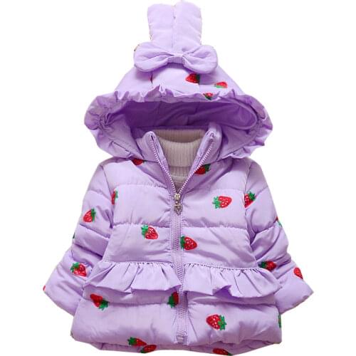 New girls baby clothes bow embroidery strawberry thick cotton padded Hooded jacket kids free shipping