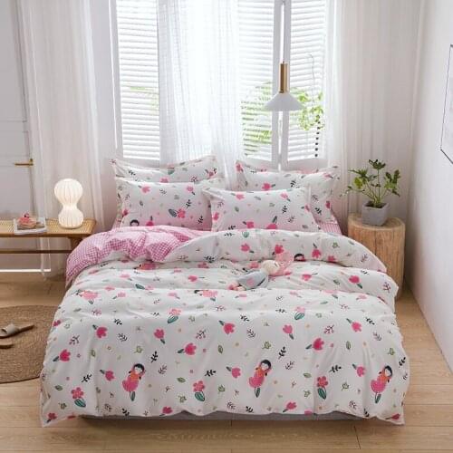 White Pink Girls Flowers Kids Luxury Comforter Bedding Set Modern Fashion King Queen Twin Size Bed Linen Duvet Cover Set Gift