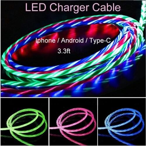 Luminous LED USB Cable 9V 2A QC 3.0 Charger Cable Fast charging cable Lighting Wire for Mobile Phone Car Atmosphere Light Cabo