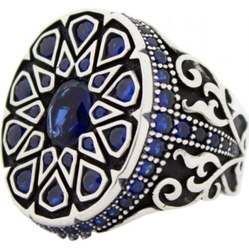 925 Sterling Silver Blue Zircon Multi Stone Rings For Daily Collocation Fashion Jewelry Ring Vintage Antique Jewelry Gift