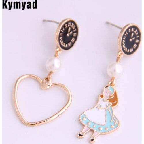 Kymyad Heart Earrings For Women Jewelry Bijoux Femme Gold Color Long Asymmetrical Earrings Enamel Earings Fashion Jewelry